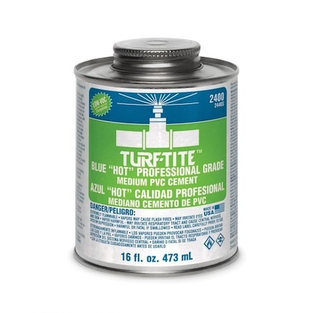 United Elchem TURFTITE 2446S MEDIUM HOT PVC CEMENT, 16 OZ, TRANSLUCENT LIQUID, BLUE 2446S